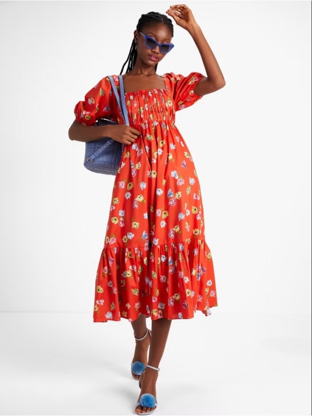 Kate Spade Red Floral Smocked Midi Dress - Women XL